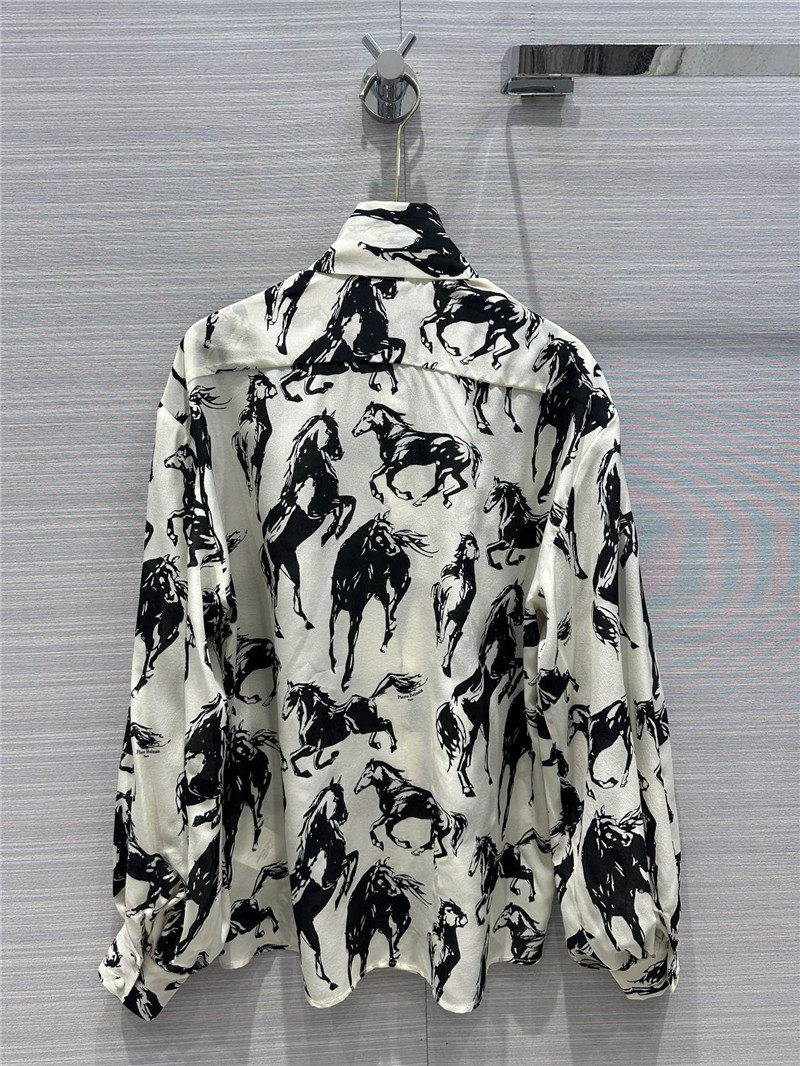 Balmain retro literary style abstract horse print silk shirt