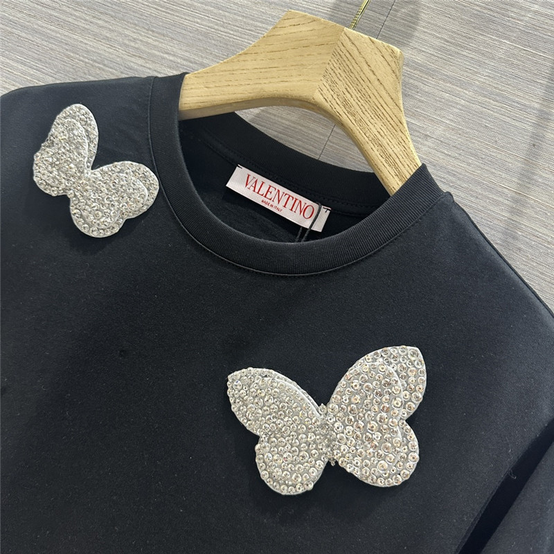 va1e*ntin0 crystal D1am0nd butterfly cotton t-shirt