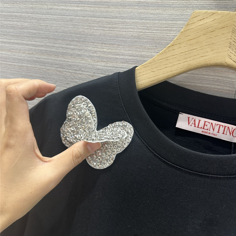 va1e*ntin0 crystal D1am0nd butterfly cotton t-shirt
