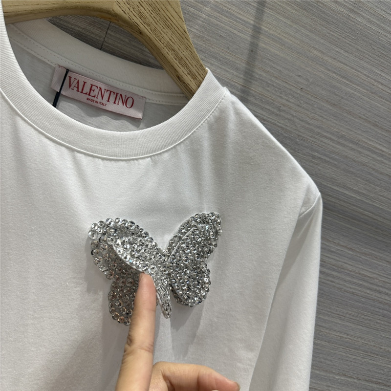 va1e*ntin0 crystal D1am0nd butterfly cotton t-shirt