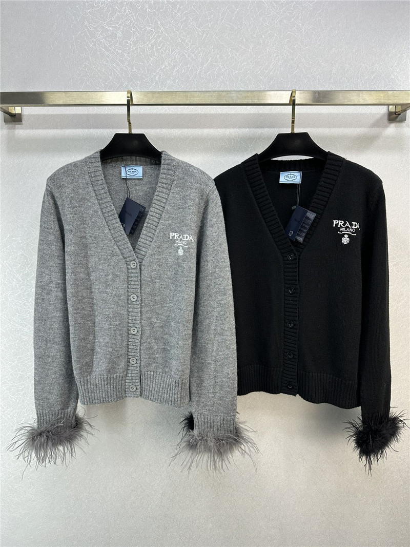 Pra*a ostrich cuffs v-neck cardigan