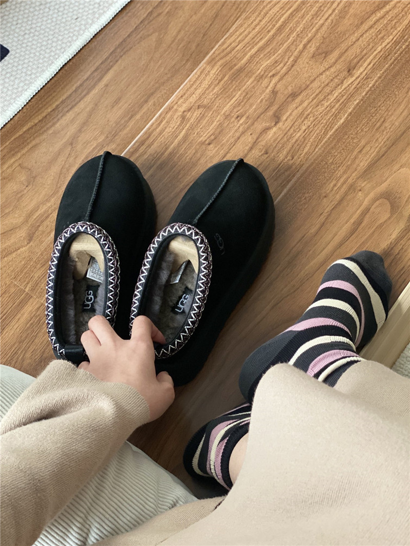 ugg thick-soled ethnic-style half-mug with wool lining