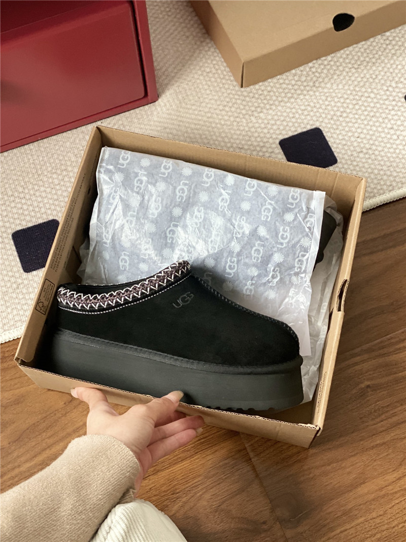 ugg thick-soled ethnic-style half-mug with wool lining