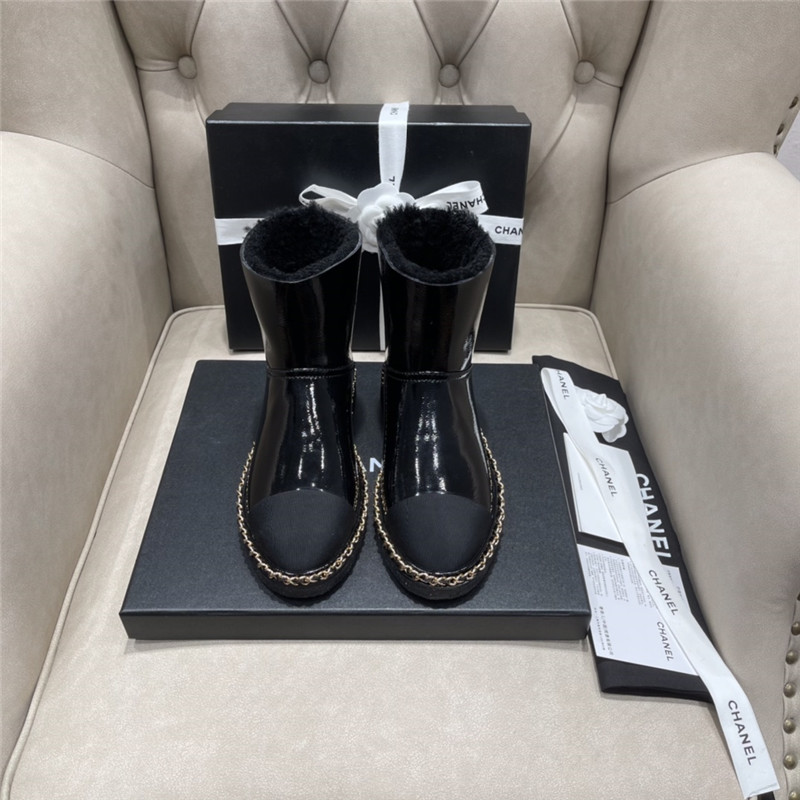 Ch**el patent leather shearling snow boots