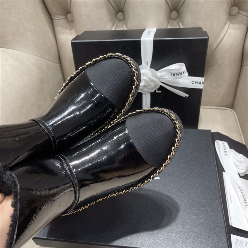 Ch**el patent leather shearling snow boots