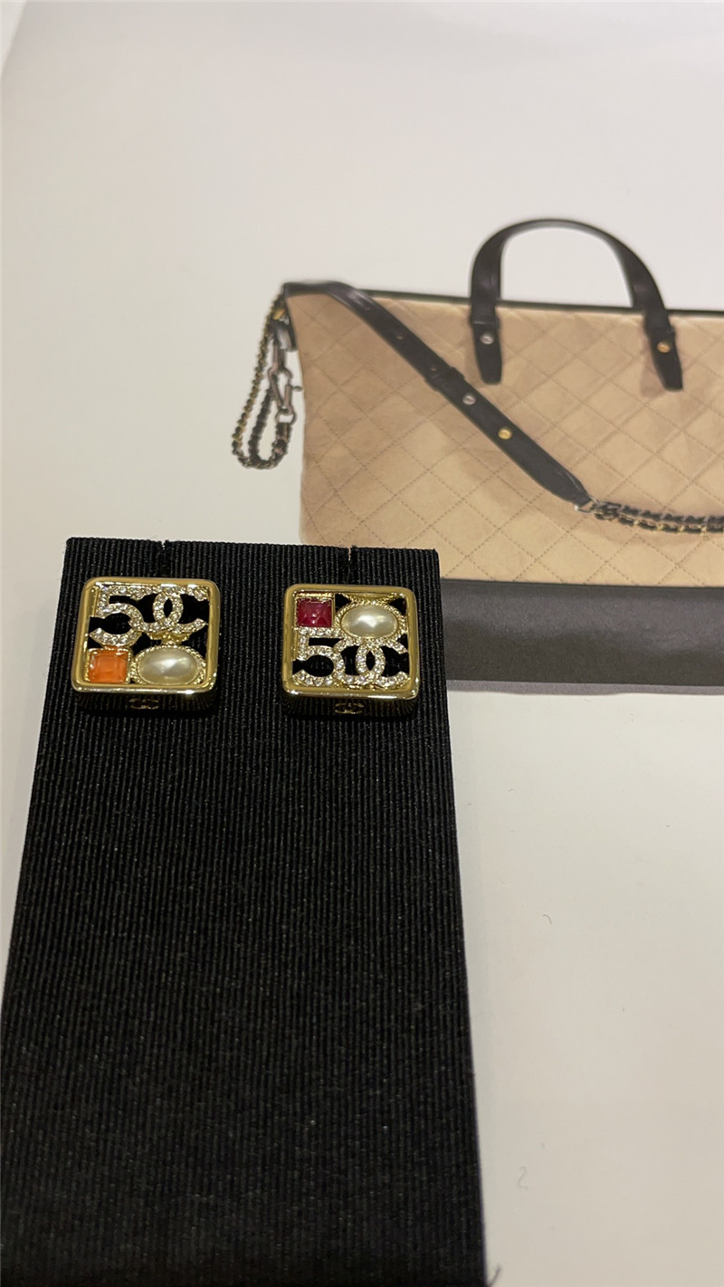 Ch**el hollow square gold stud earrings