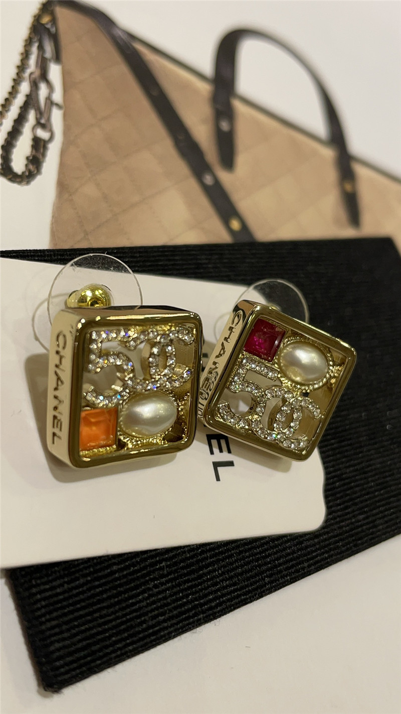 Ch**el hollow square gold stud earrings