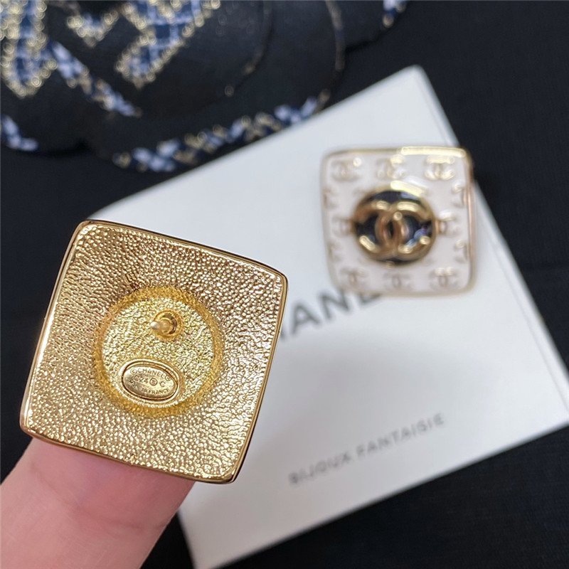 Ch**el white enamel Ch**el stud earrings