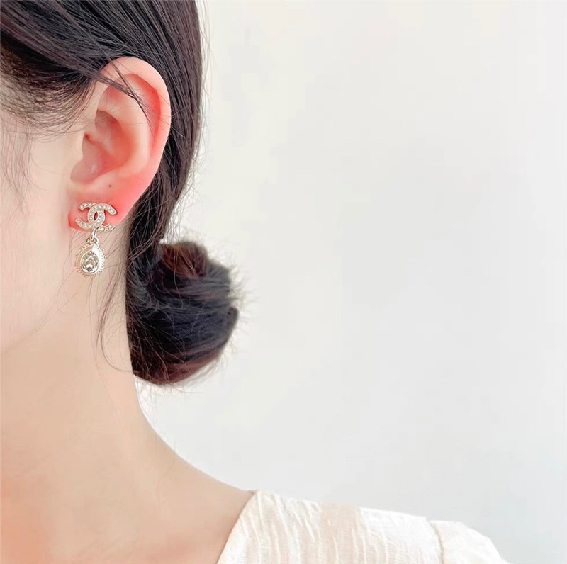 Ch**el double c drop lace drop earrings