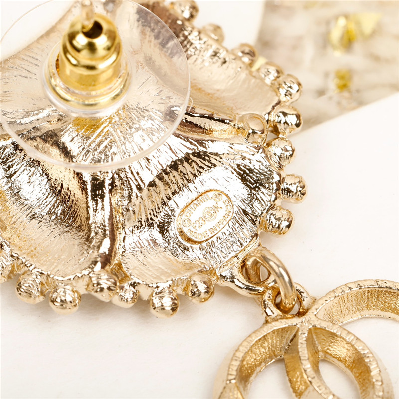 Ch**el four leaf clover double c earrings