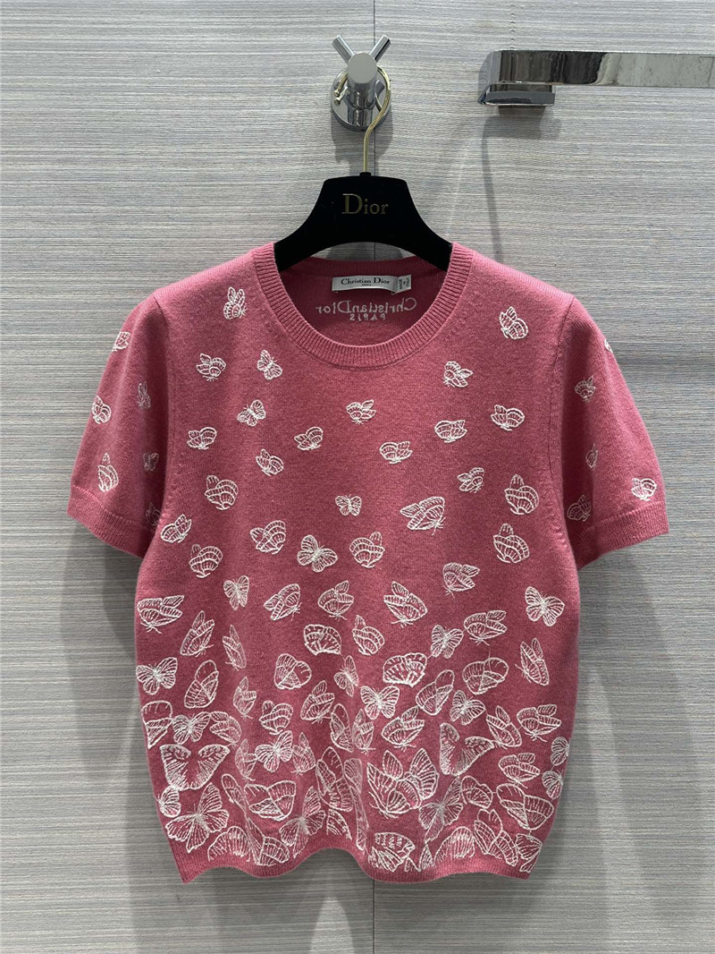 D10r pink embroidered short-sleeved sweater