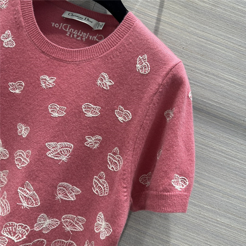 D10r pink embroidered short-sleeved sweater