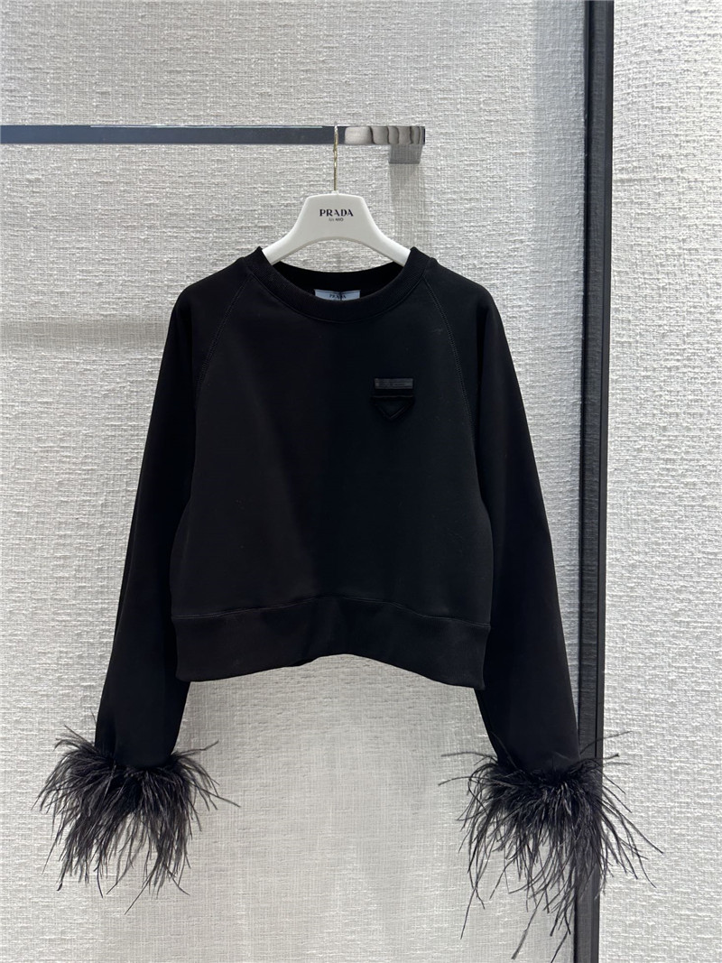Pra*a ostrich feather cuffs sweatshirt