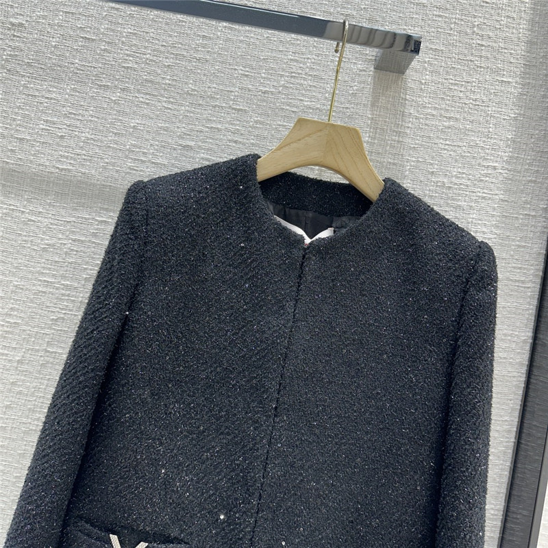 Va1e*ntin0 feather sleeve glossy black tweed coat