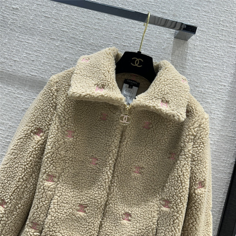 Ch**el teddy lambskin zippered jacket