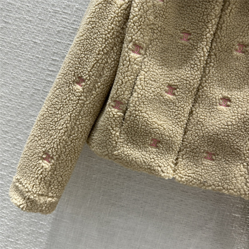 Ch**el teddy lambskin zippered jacket