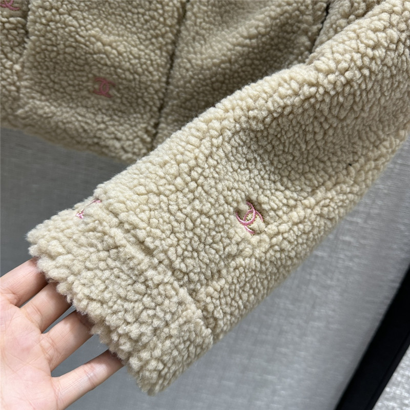 Ch**el teddy lambskin zippered jacket