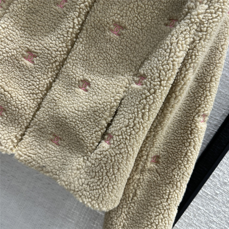 Ch**el teddy lambskin zippered jacket