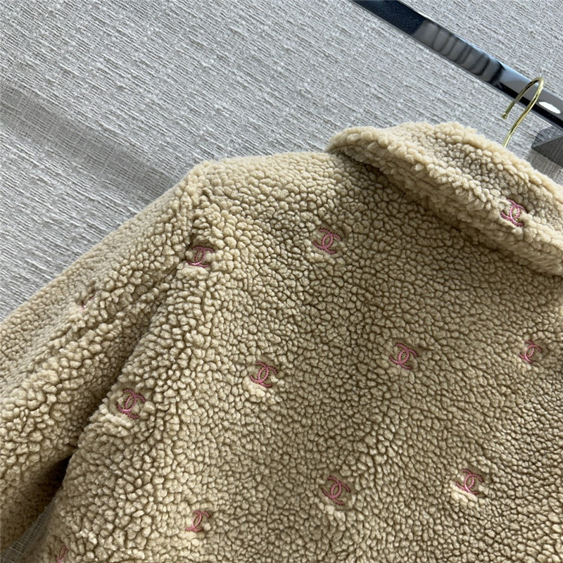 Ch**el teddy lambskin zippered jacket