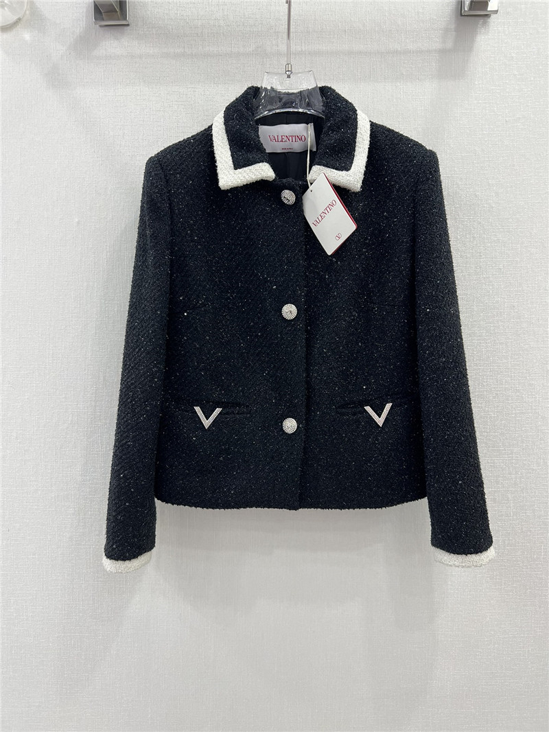Va1e*ntin0 black tweed contrast-trim collared blazer
