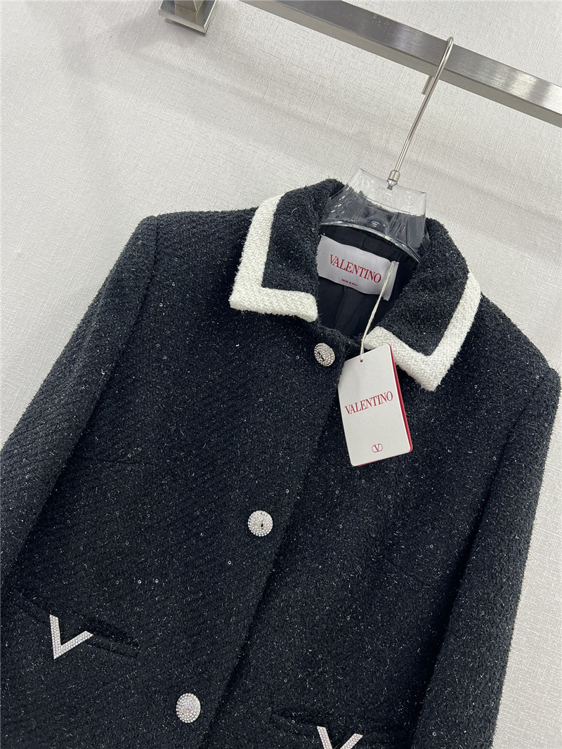 Va1e*ntin0 black tweed contrast-trim collared blazer