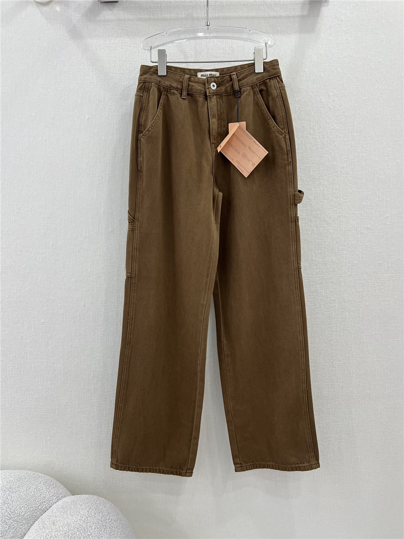 M1um1u waistband letter patch logo embellished jeans