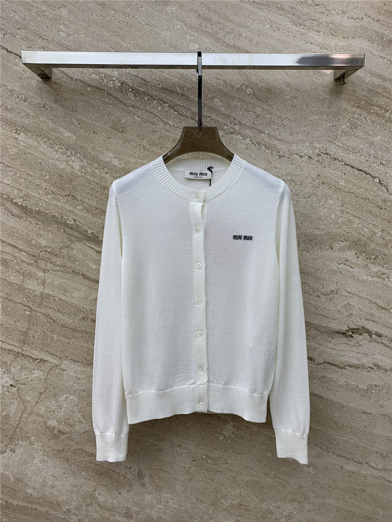 Miu Miu White Logo Knitted Cardigan