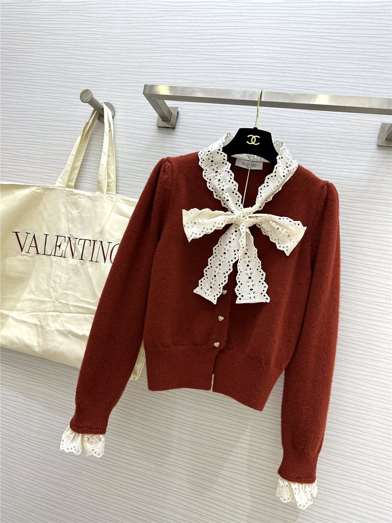 Va1e*ntin0 red lace bow wool cardigan
