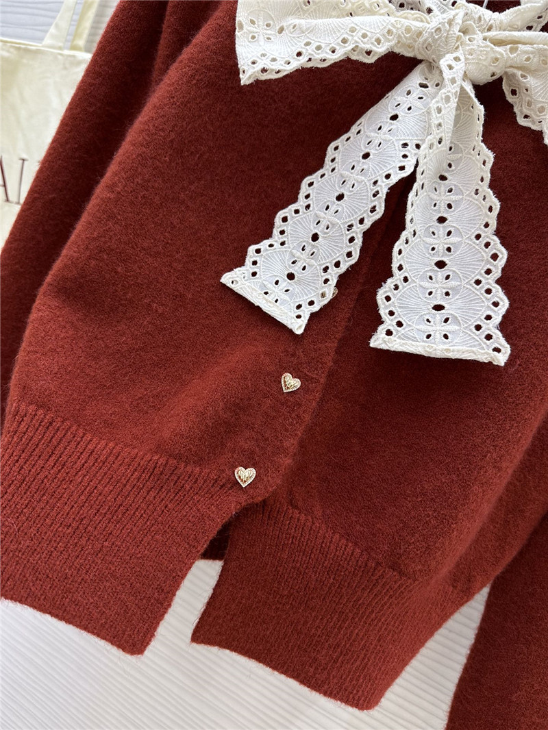 Va1e*ntin0 red lace bow wool cardigan