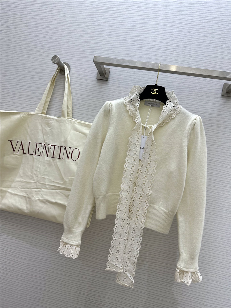 Va1e*ntin0 white lace bow wool cardigan