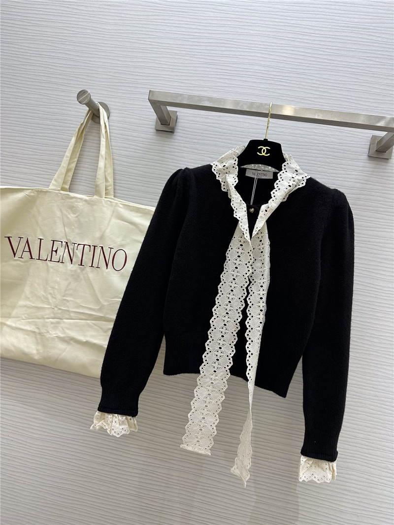 Va1e*ntin0 black lace bow wool cardigan