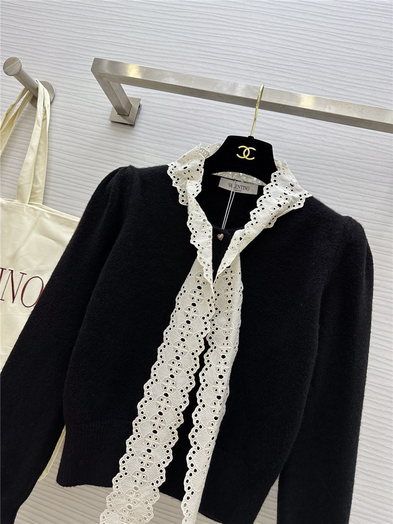 Va1e*ntin0 black lace bow wool cardigan