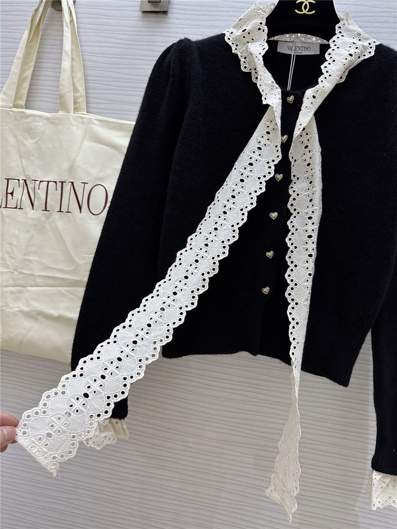 Va1e*ntin0 black lace bow wool cardigan