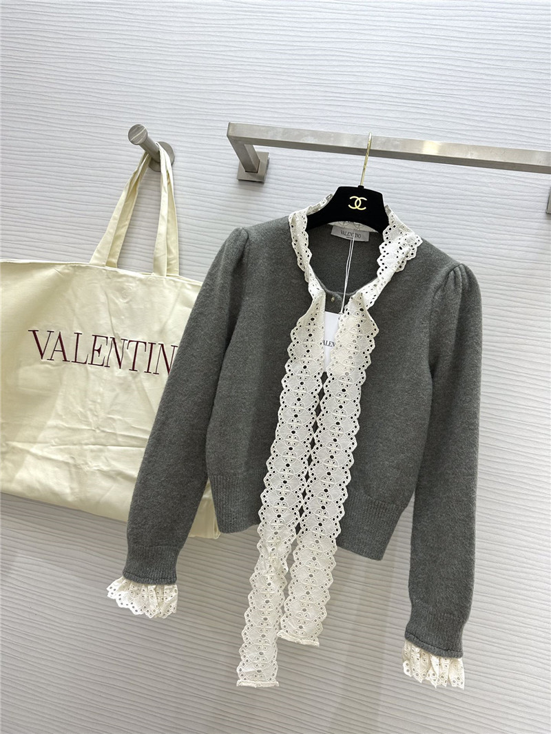 Va1e*ntin0 grey lace bow wool cardigan