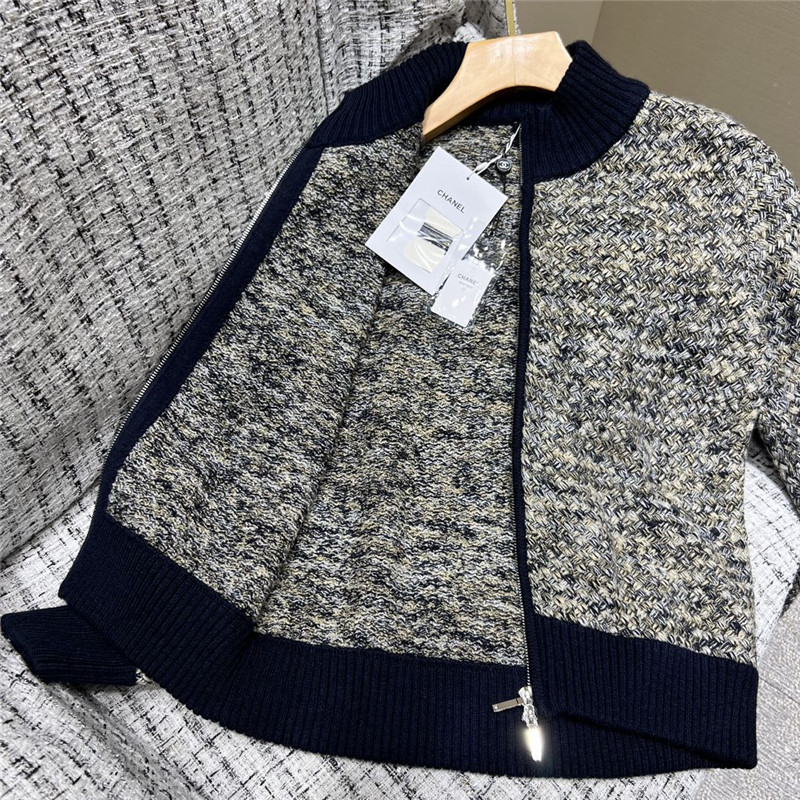 Ch**el zip-up mixed knit sweater