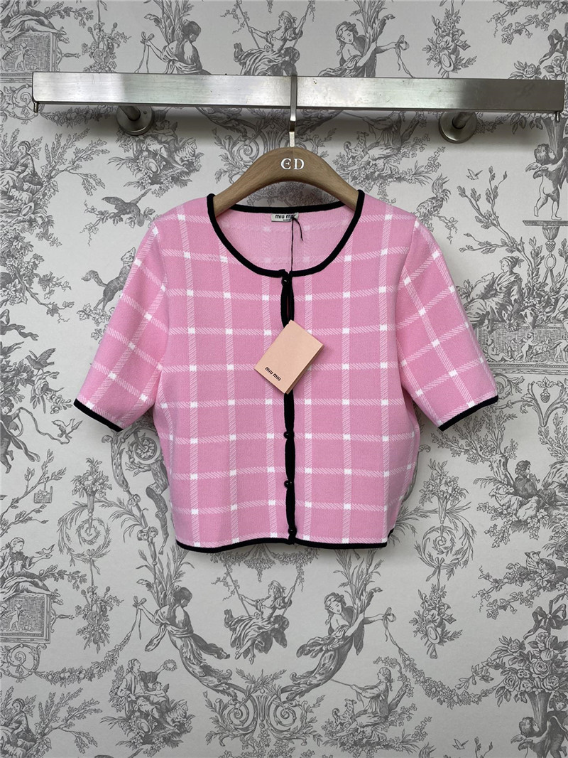 Miu Miu Pink Check Knitted Cardigan