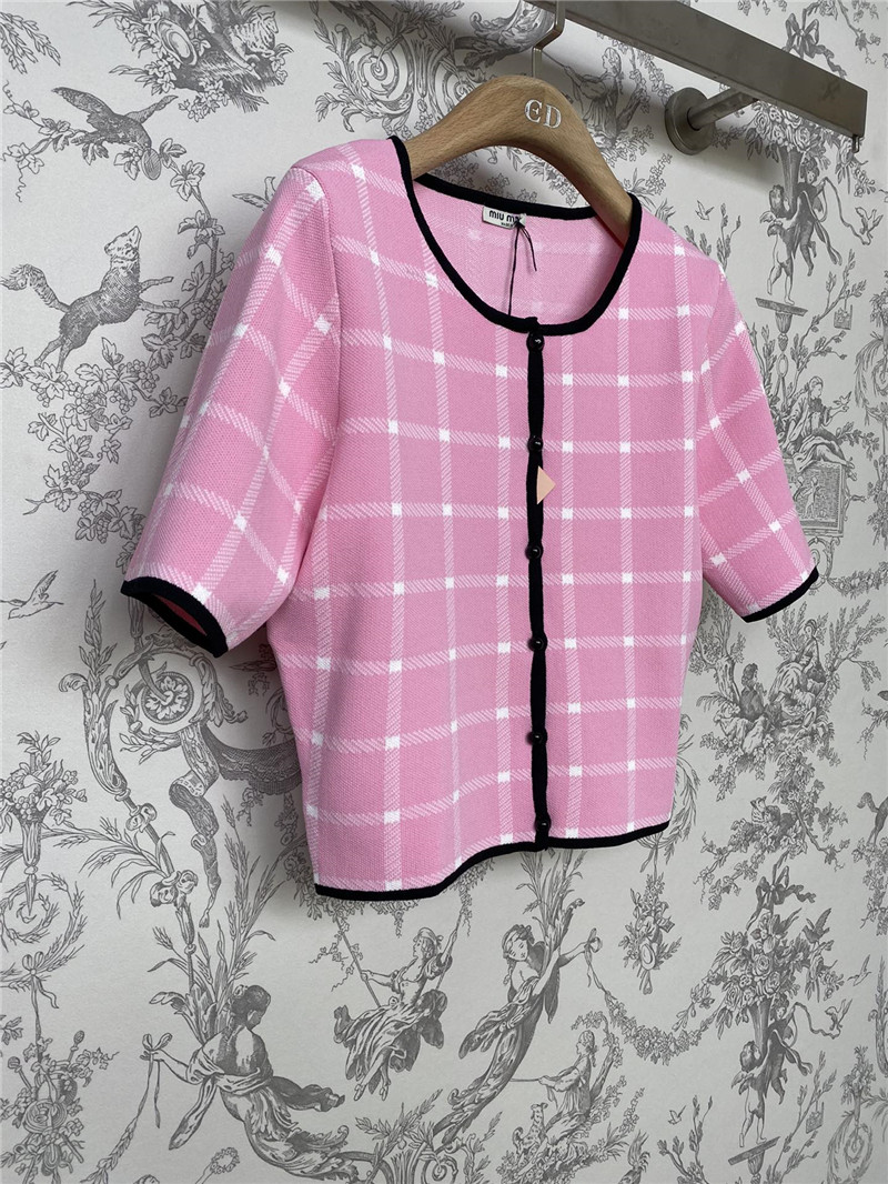 Miu Miu Pink Check Knitted Cardigan