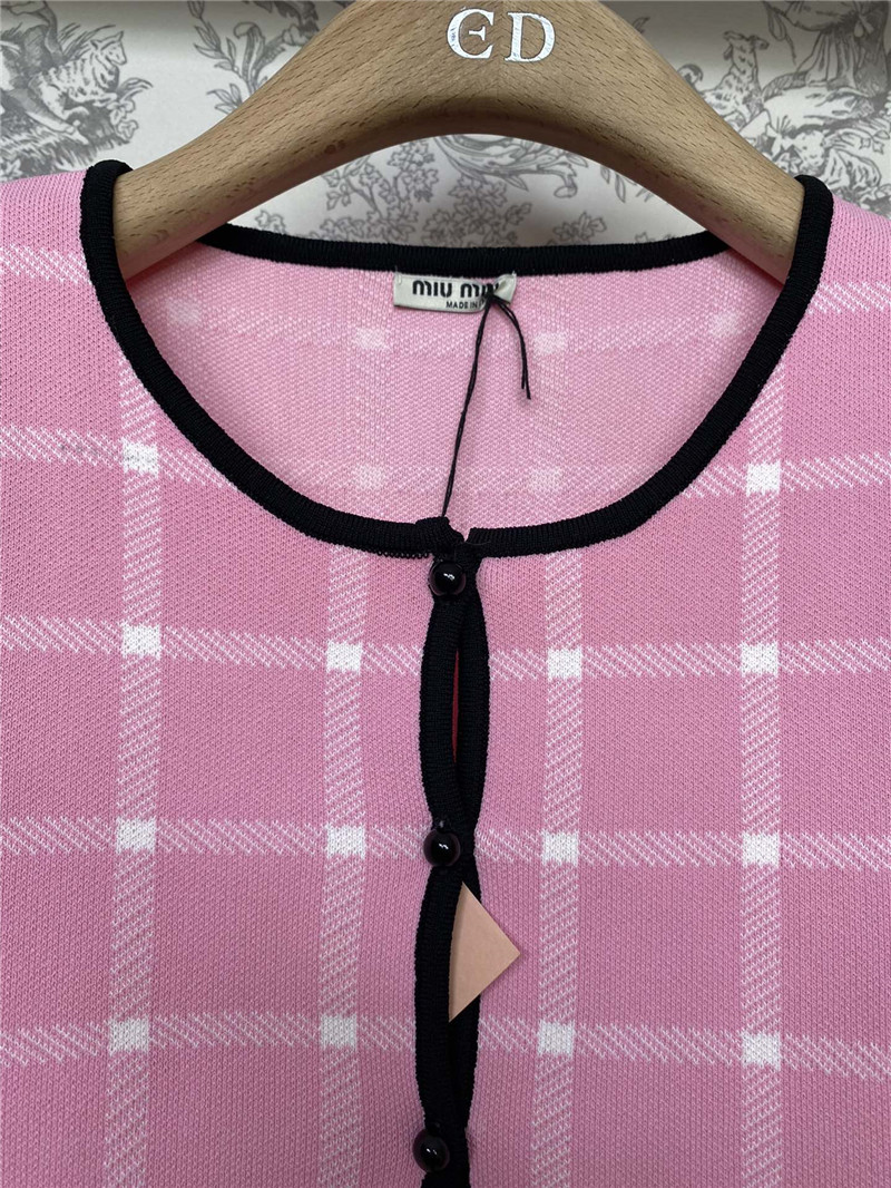 Miu Miu Pink Check Knitted Cardigan