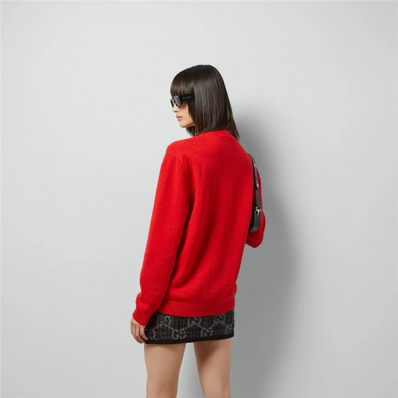 Gvc*1 jacquard wool cardigan in red