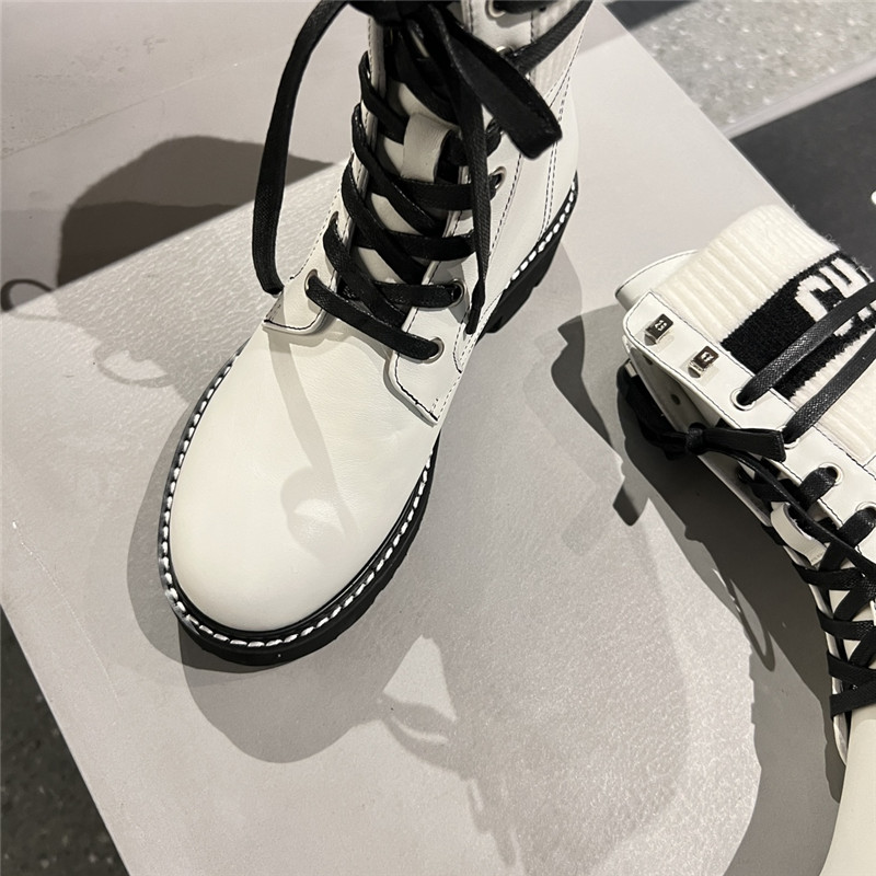 Ch**el white knit leather lace-up boots