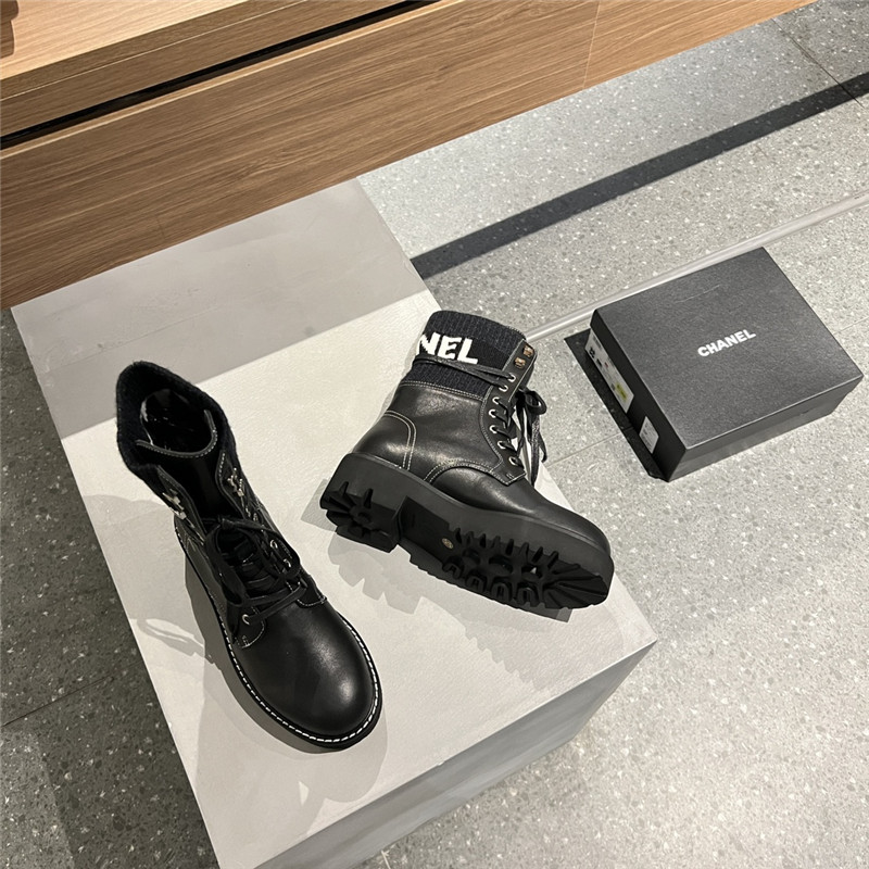 Ch**el knit leather lace-up boots