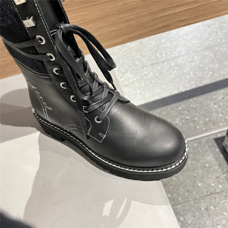 Ch**el knit leather lace-up boots