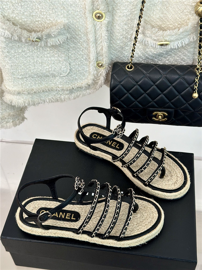 Ch**el hemp rope double c chain roman sandals