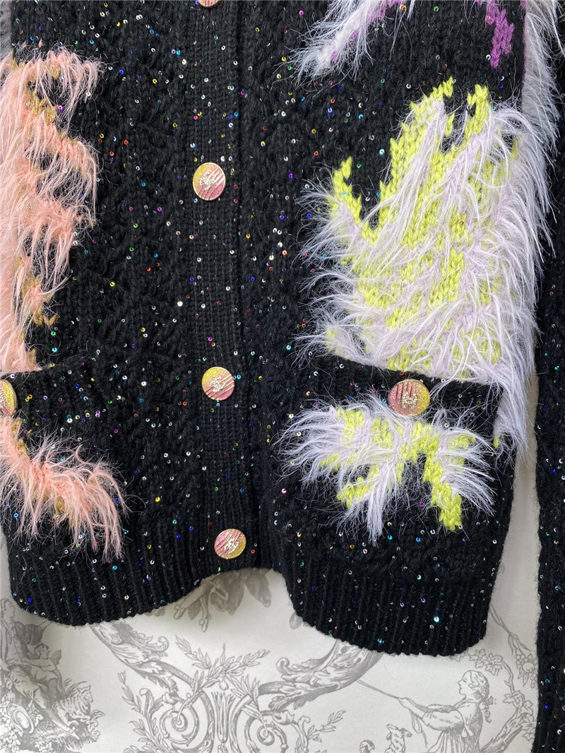 Ch**el shiny jacquard knitted cardigan