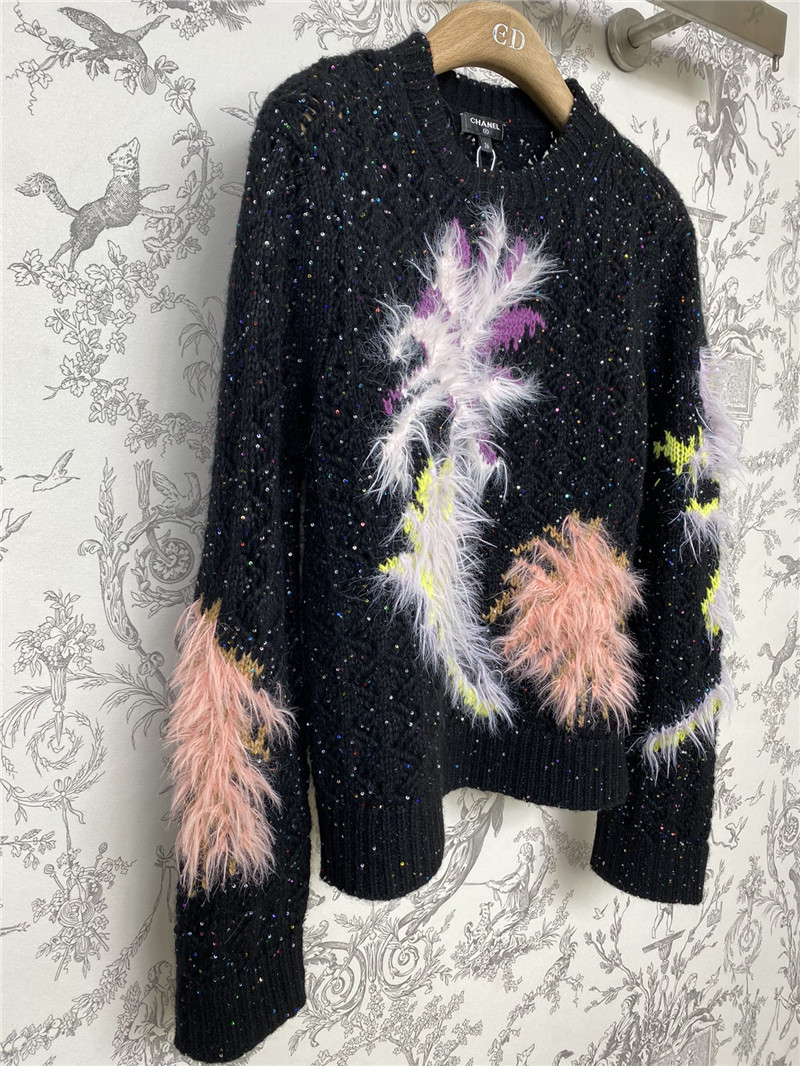 Ch**el shiny jacquard knitted sweater