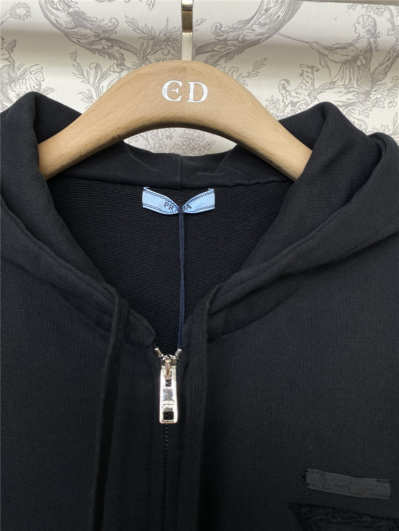 Pra*a feather cuffs zipper hooded sweatshirt navy