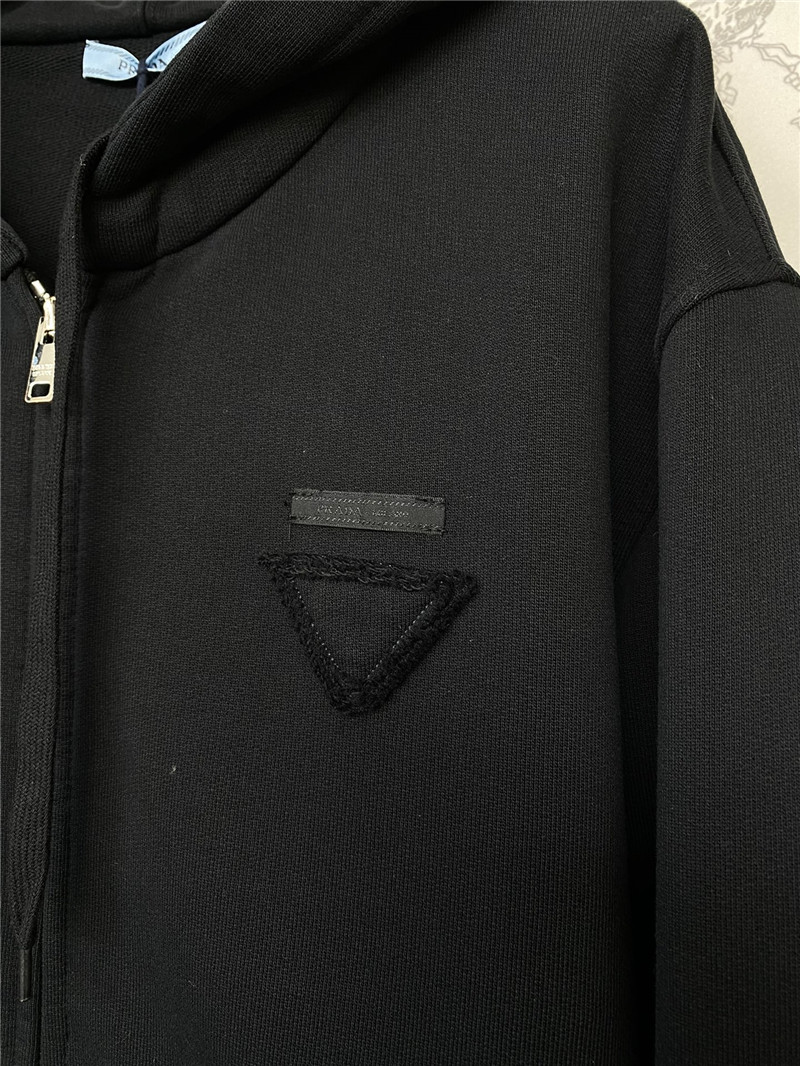 Pra*a feather cuffs zipper hooded sweatshirt navy