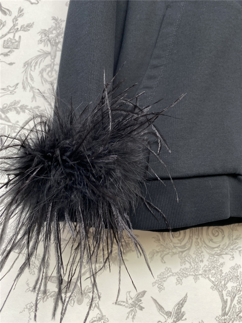 Pra*a feather cuffs zipper hooded sweatshirt navy