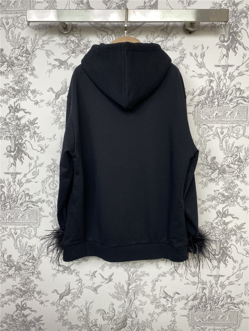 Pra*a feather cuffs zipper hooded sweatshirt navy