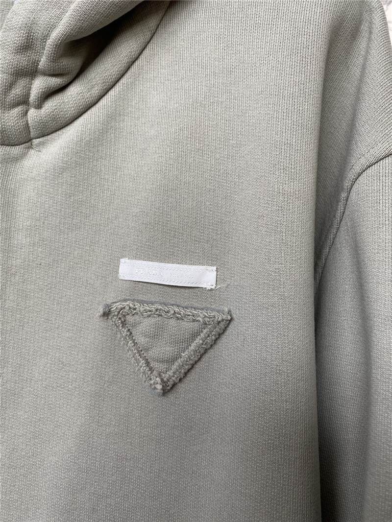 Pra*a feather cuffs zipper hooded sweatshirt grey